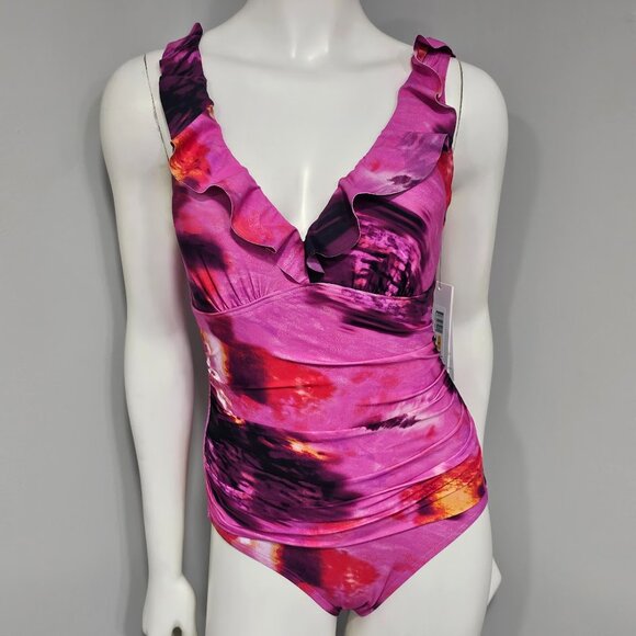 Dkny Ruffle Neck One-Piece Swimsuit - Picture 2 of 9